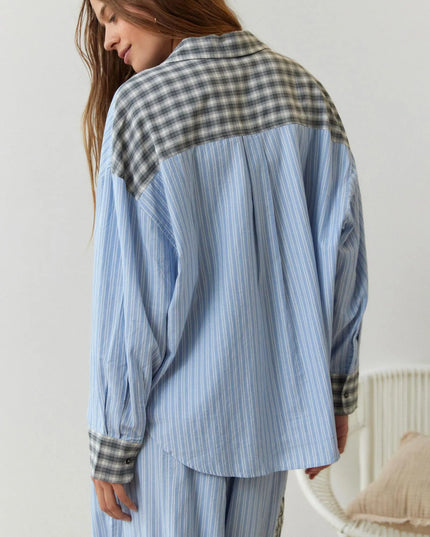 Women's Check And Stripe Buttoned Pyjamas