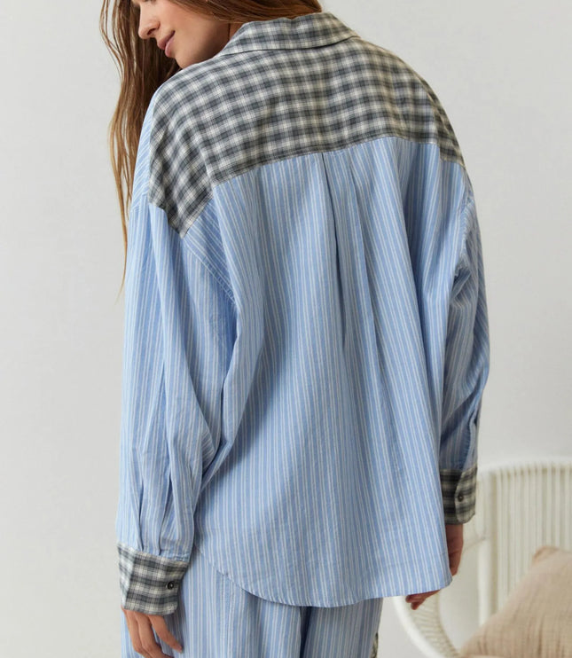 Women's Check And Stripe Buttoned Pyjamas
