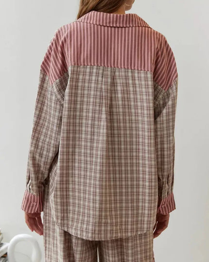 Women's Check And Stripe Buttoned Pyjamas