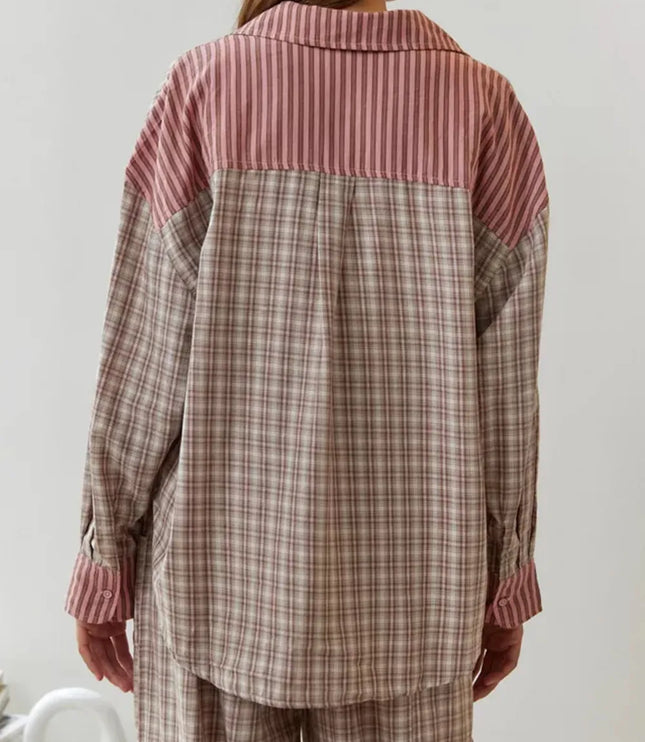 Women's Check And Stripe Buttoned Pyjamas