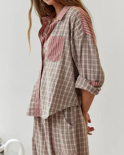 Women's Check And Stripe Buttoned Pyjamas