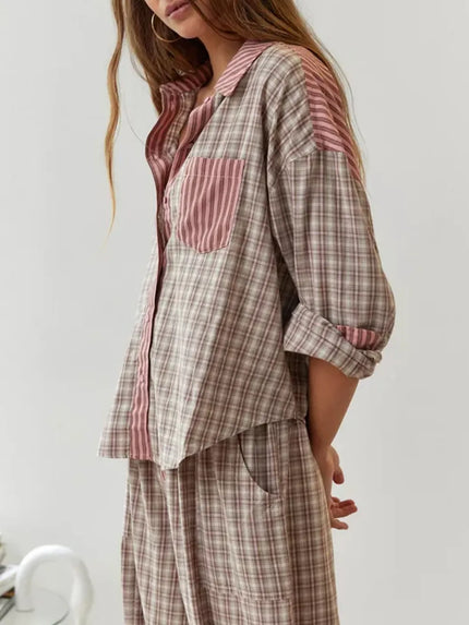 Women's Check And Stripe Buttoned Pyjamas