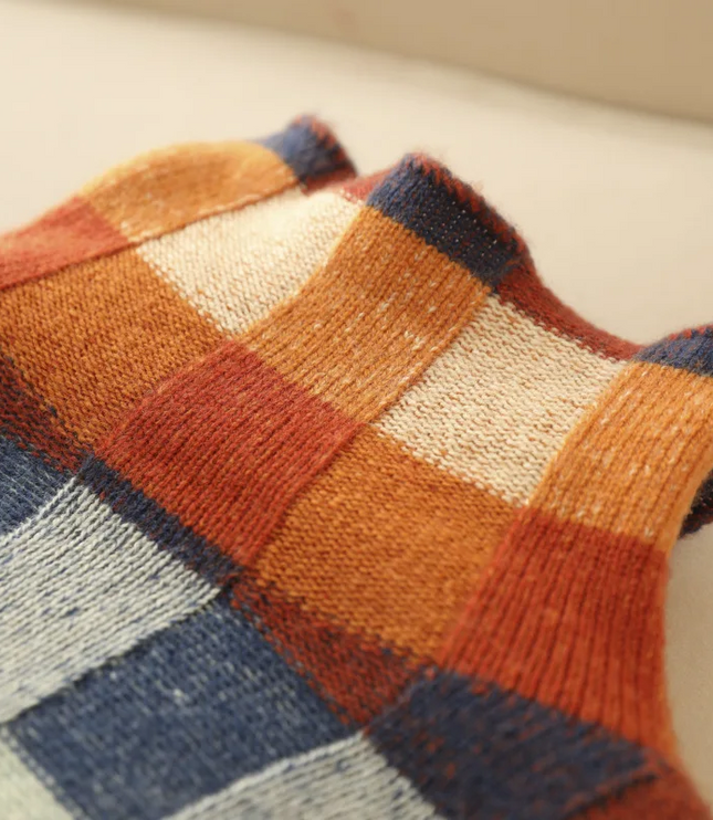 Women's Checked High Collar Knitted Jumper