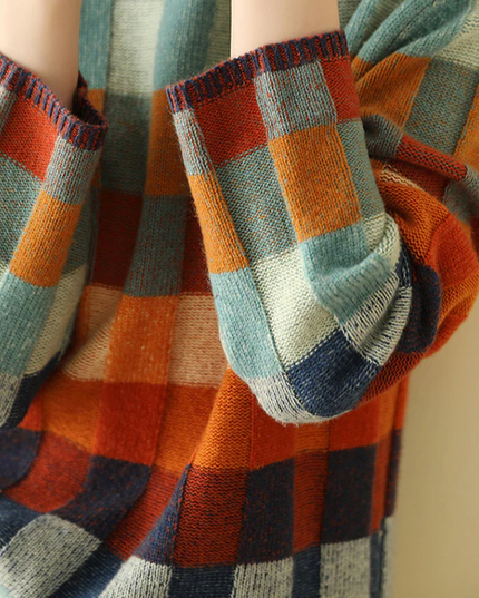 Women's Checked High Collar Knitted Jumper