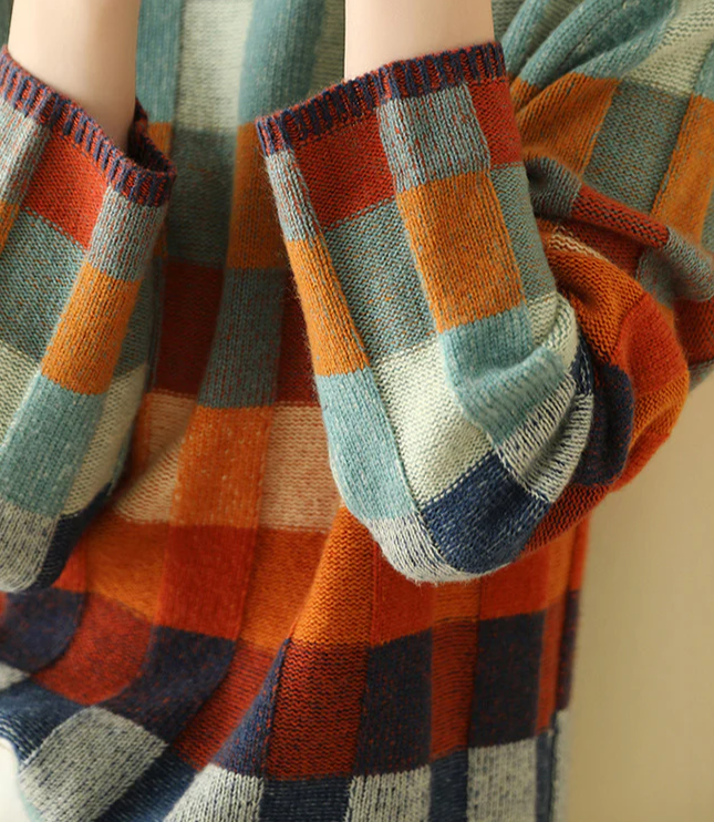 Women's Checked High Collar Knitted Jumper