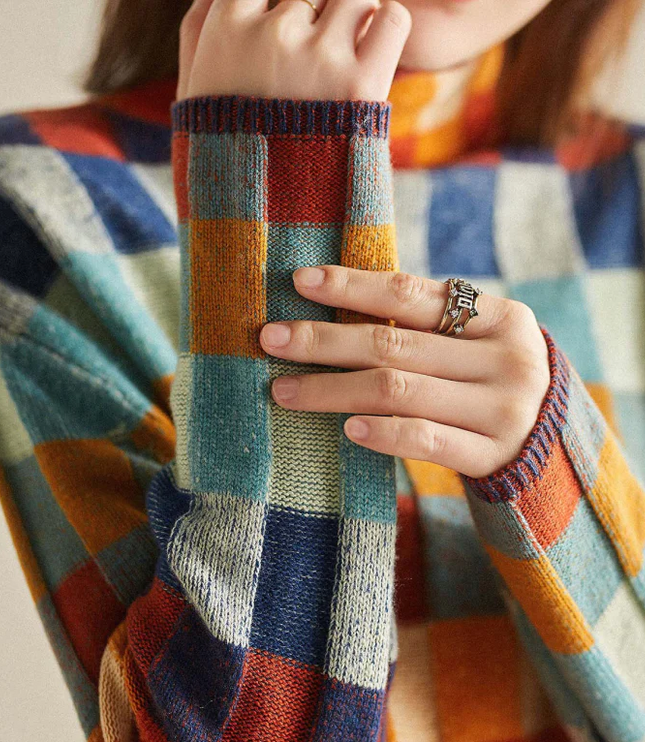Women's Checked High Collar Knitted Jumper