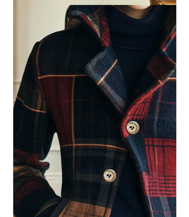 Women's Plaid Patchwork Single-Breasted Wool-Blend Jacket
