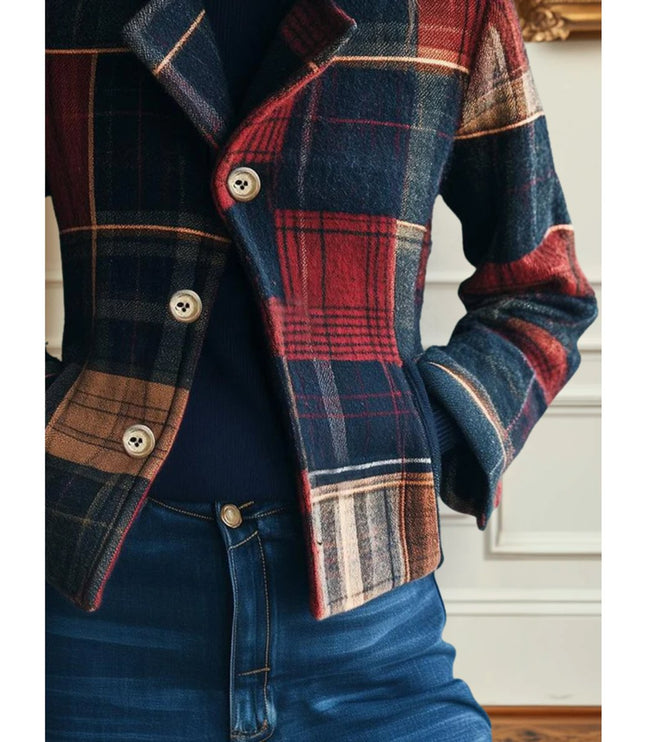 Women's Plaid Patchwork Single-Breasted Wool-Blend Jacket