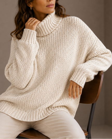 Women’s Chunky Turtleneck Sweater – Oversized Knit Jumper