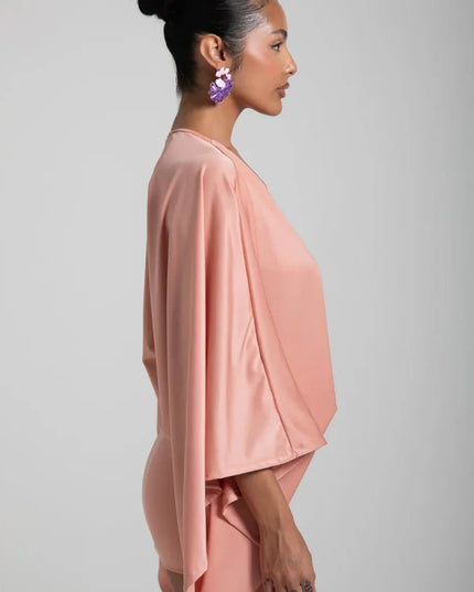 Vestido mini de fiesta para mujer con mangas capa y caída fluida