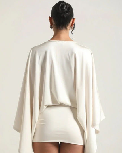 Vestido mini de fiesta para mujer con mangas capa y caída fluida