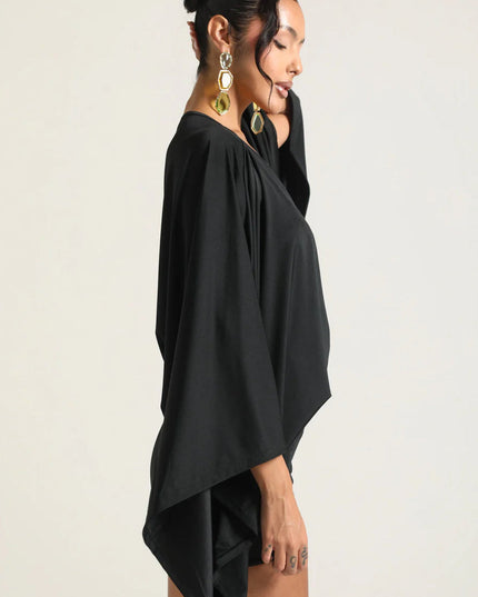 Vestido mini de fiesta para mujer con mangas capa y caída fluida