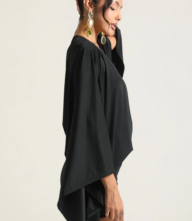 Vestido mini de fiesta para mujer con mangas capa y caída fluida