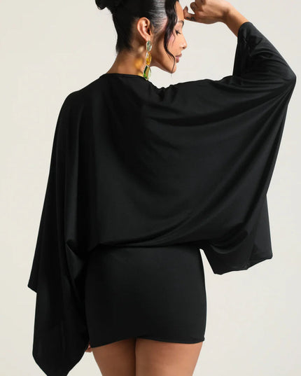 Vestido mini de fiesta para mujer con mangas capa y caída fluida