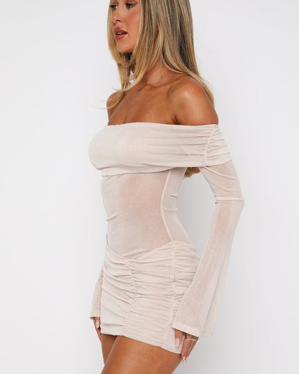 Vestido mini de cóctel con hombros descubiertos y mangas largas para mujer