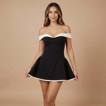 Vestido mini con hombros descubiertos y fruncidos para cóctel para mujer