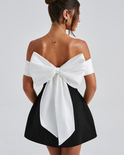 Vestido mini de fiesta de cóctel con hombros descubiertos y fruncidos para mujer