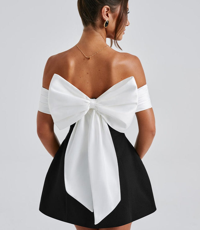 Vestido mini de fiesta de cóctel con hombros descubiertos y fruncidos para mujer