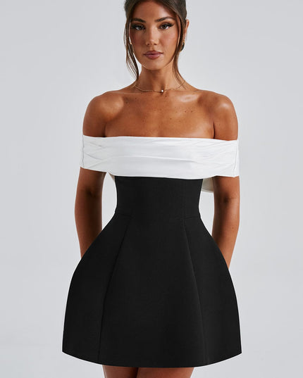 Vestido mini de fiesta de cóctel con hombros descubiertos y fruncidos para mujer