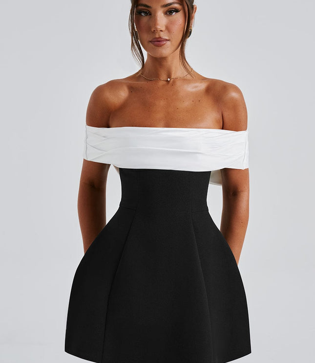 Vestido mini de fiesta de cóctel con hombros descubiertos y fruncidos para mujer