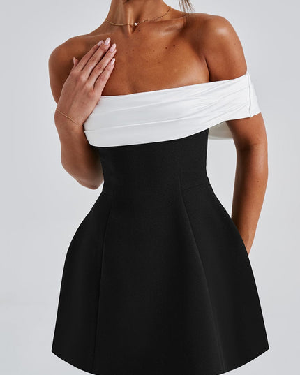 Vestido mini de fiesta de cóctel con hombros descubiertos y fruncidos para mujer