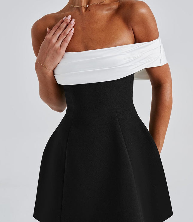 Vestido mini de fiesta de cóctel con hombros descubiertos y fruncidos para mujer