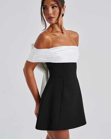 Vestido mini de fiesta de cóctel con hombros descubiertos y fruncidos para mujer