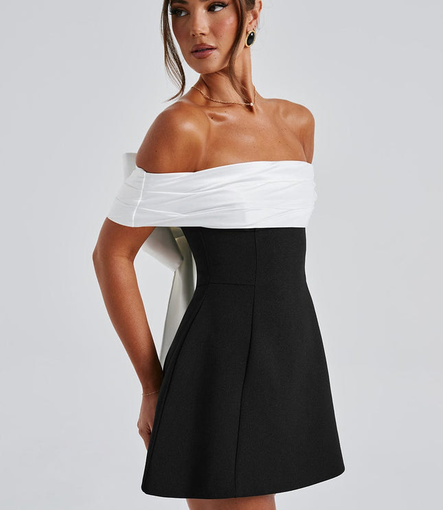 Vestido mini de fiesta de cóctel con hombros descubiertos y fruncidos para mujer