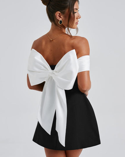 Vestido mini de fiesta de cóctel con hombros descubiertos y fruncidos para mujer