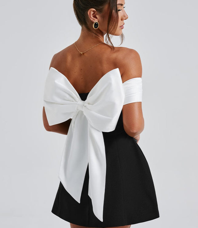 Vestido mini de fiesta de cóctel con hombros descubiertos y fruncidos para mujer