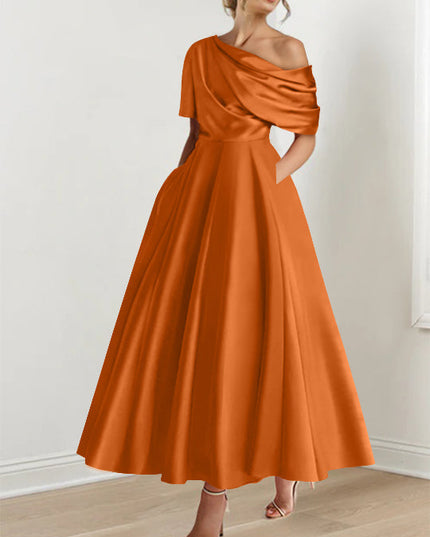 Burnt orange off-shoulder maxi dress with flowing half-sleeve detail