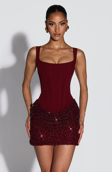 Vestido mini ajustado de cóctel rojo con corsé para mujer