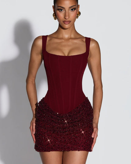Vestido mini ajustado de cóctel rojo con corsé para mujer