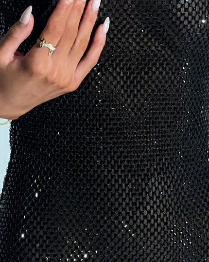 Vestido mini de fiesta para mujer con cuello cuadrado y pedrería para cóctel