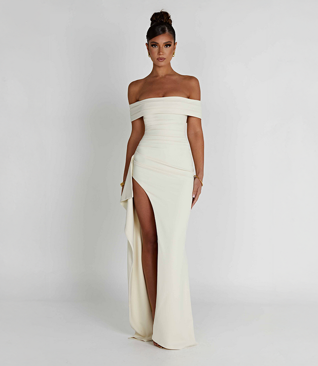 Vestido maxi bodycon cóctel para mujer con fruncido y diseño esculpido