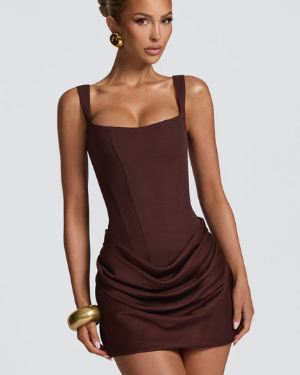 Vestido mini de fiesta de cóctel de satén con fruncidos para mujer