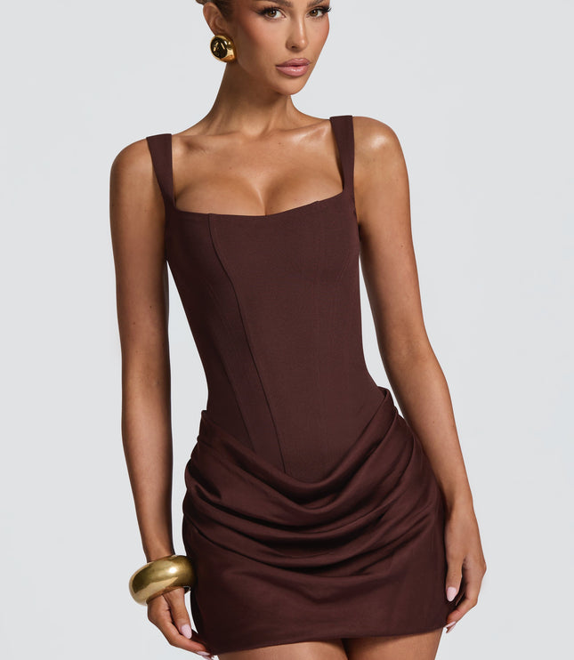 Vestido mini de fiesta de cóctel de satén con fruncidos para mujer