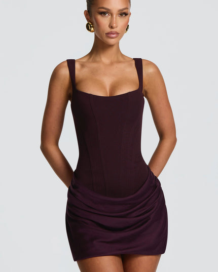 Vestido mini de fiesta de cóctel de satén con fruncidos para mujer