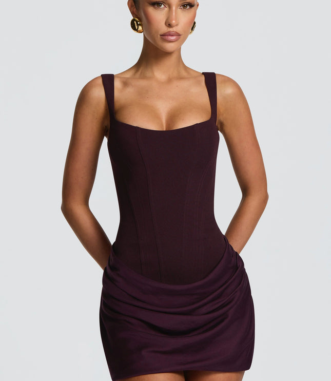 Vestido mini de fiesta de cóctel de satén con fruncidos para mujer