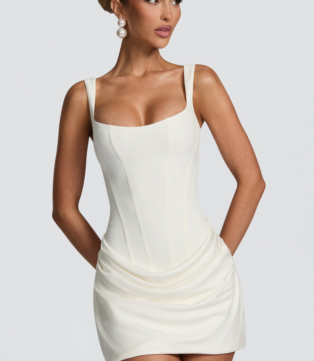 Vestido mini de fiesta de cóctel de satén con fruncidos para mujer
