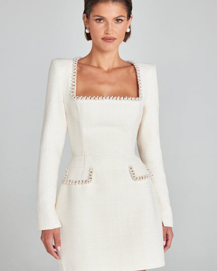 Vestido mini de cóctel con cuello cuadrado y mangas largas para mujer