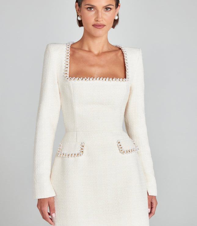 Vestido mini de cóctel con cuello cuadrado y mangas largas para mujer