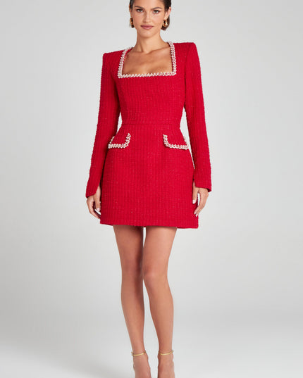 Vestido mini de cóctel con cuello cuadrado y mangas largas para mujer