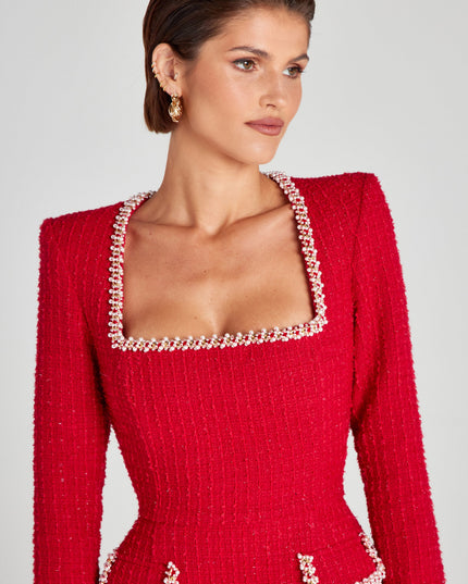 Vestido mini de cóctel con cuello cuadrado y mangas largas para mujer