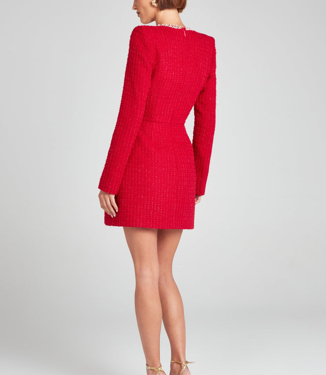 Vestido mini de cóctel con cuello cuadrado y mangas largas para mujer