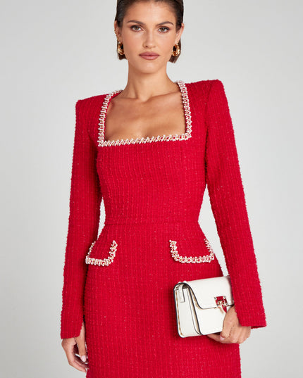 Vestido mini de cóctel con cuello cuadrado y mangas largas para mujer