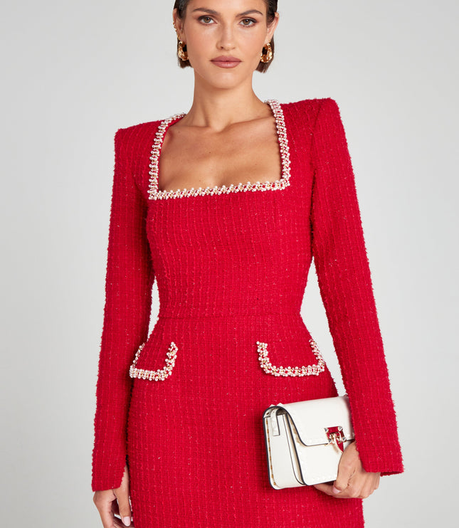 Vestido mini de cóctel con cuello cuadrado y mangas largas para mujer