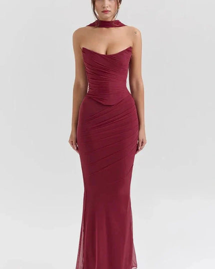 Women's Cocktail Strapless Mesh Back Tie Maxi Dress - product image 12