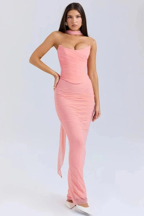 Women's Cocktail Strapless Mesh Back Tie Maxi Dress - product image 22