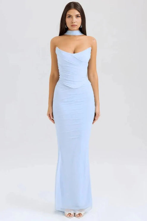 Women's Cocktail Strapless Mesh Back Tie Maxi Dress - product image 4